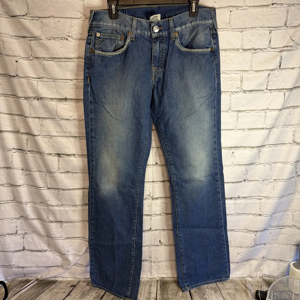 True Religion Straight Natural Jeans Men's 32 Embroidered Horseshoe Logo Blue